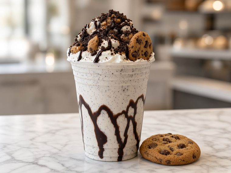 Cookies and cream milkshake at Corner Café with whipped cream and cookie crumbs